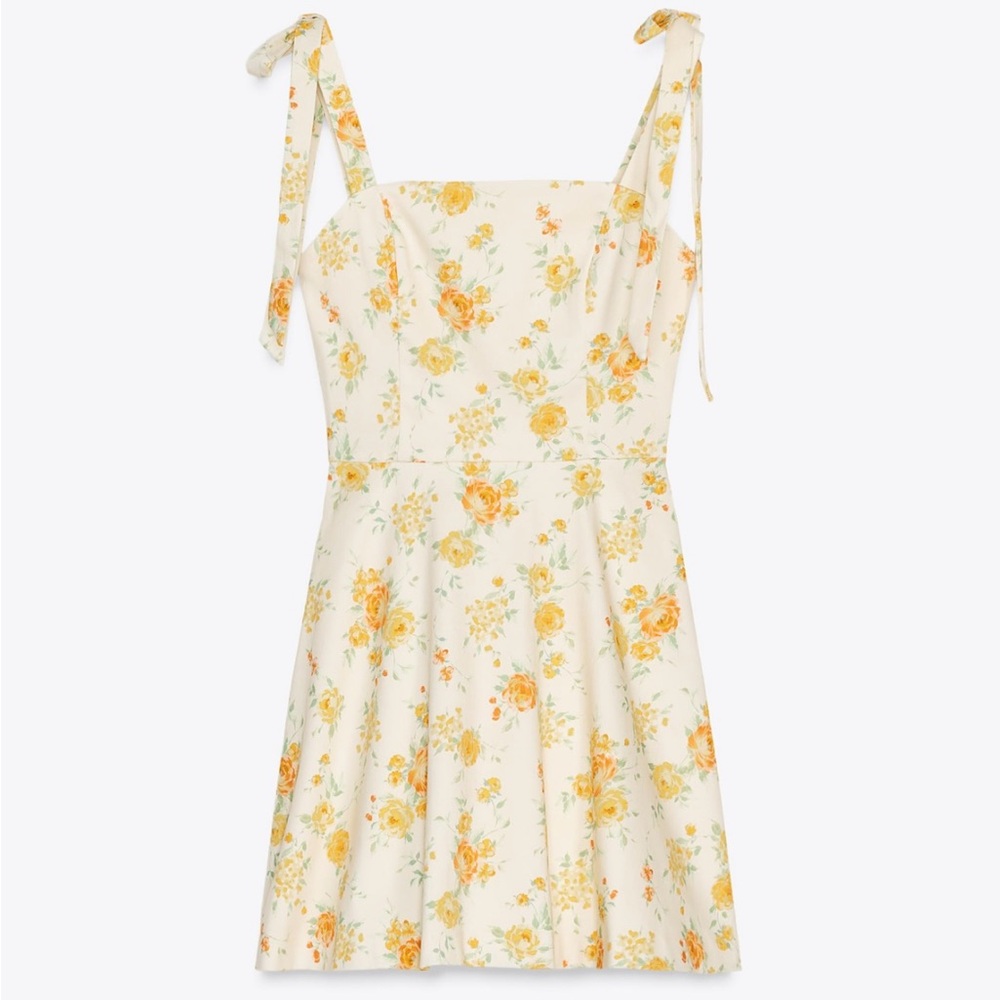 Zara Cream and Yellow Floral Mini Dress